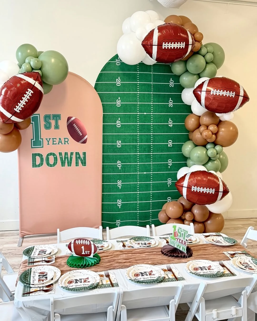 Asymmetric Turf Wall Setup first year down football birthday