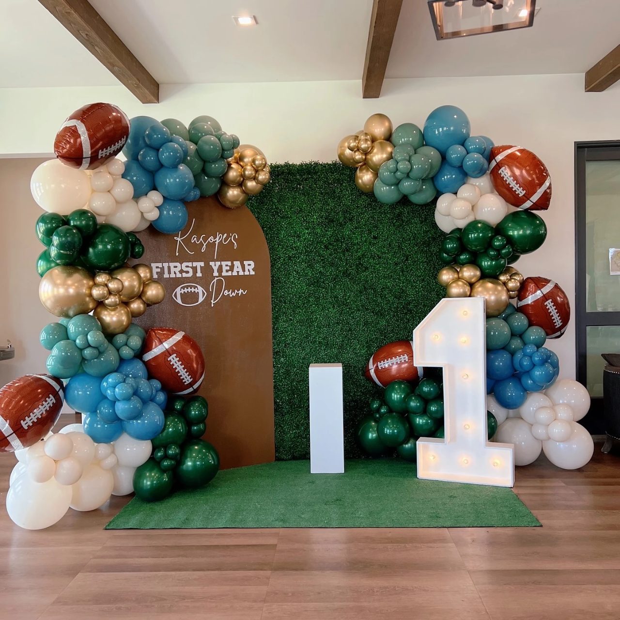 Mixed Texture Photo Zone first year down football birthday