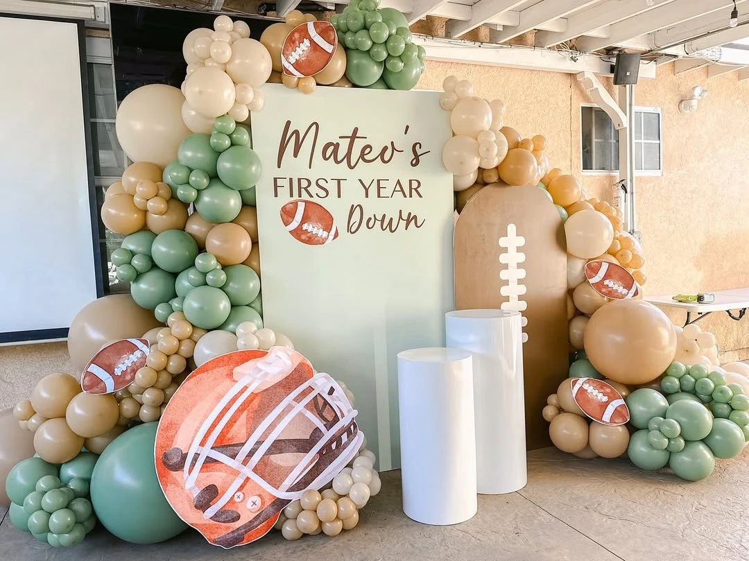 Muted Earth Tone Backdrop first year down football birthday