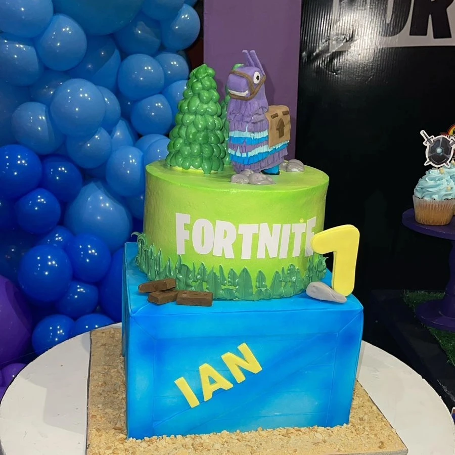 Square Crate Tiered Cake fortnite birthday party ideas