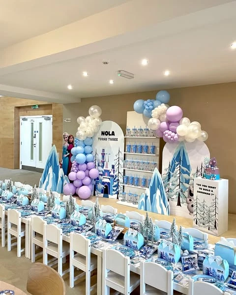 Icy Forest Banquet Setup frozen birthday party ideas