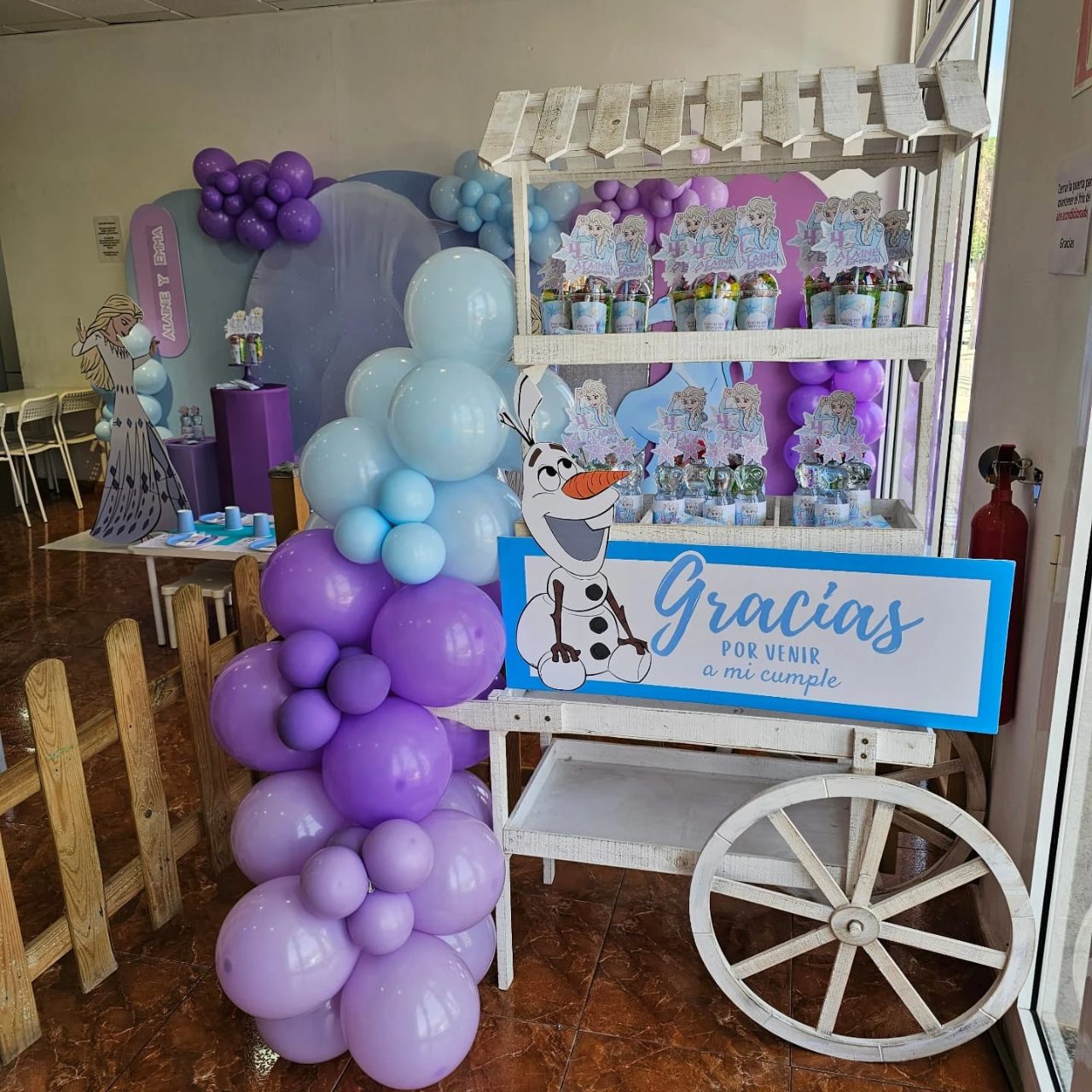 Snowy Favor Cart Station frozen birthday party ideas