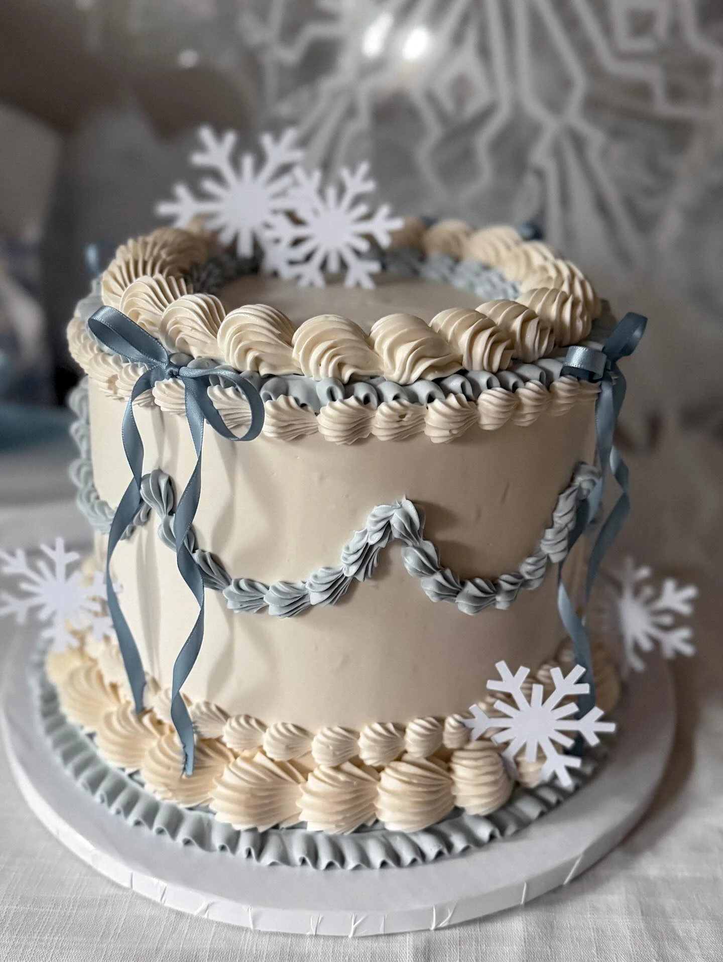 Elegant Ribbon-Accented Cake frozen birthday party ideas