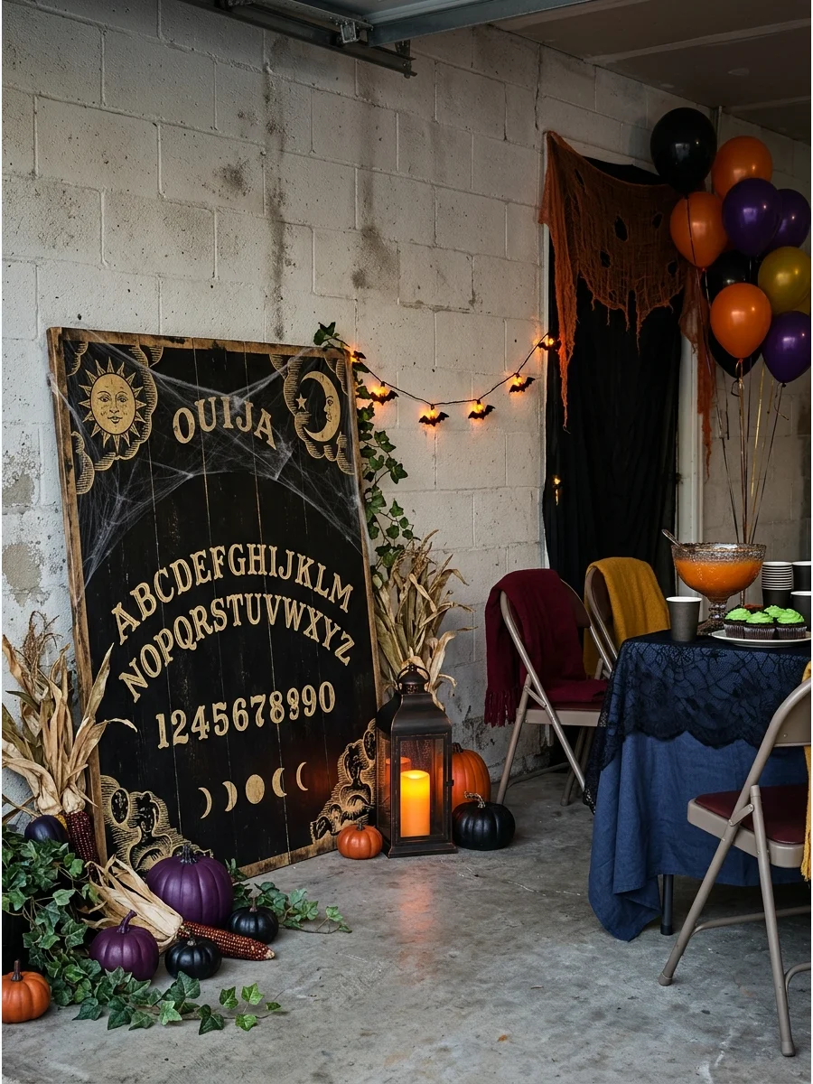 Large vintage spirit board decoration on wood.