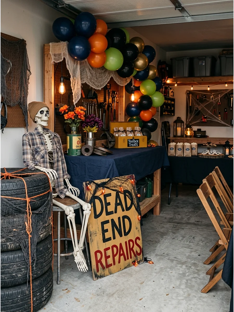 Abandoned auto repair shop theme in a garage.