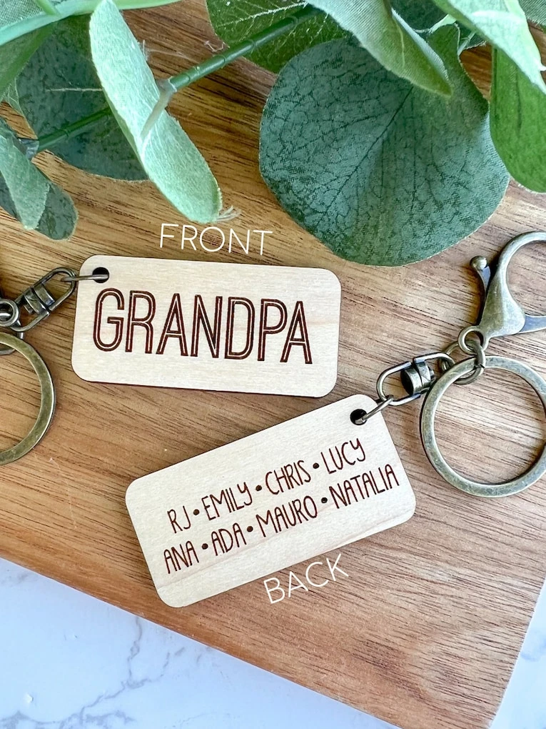Wood Slice Name Keychains grandpa fathers day gifts from kids