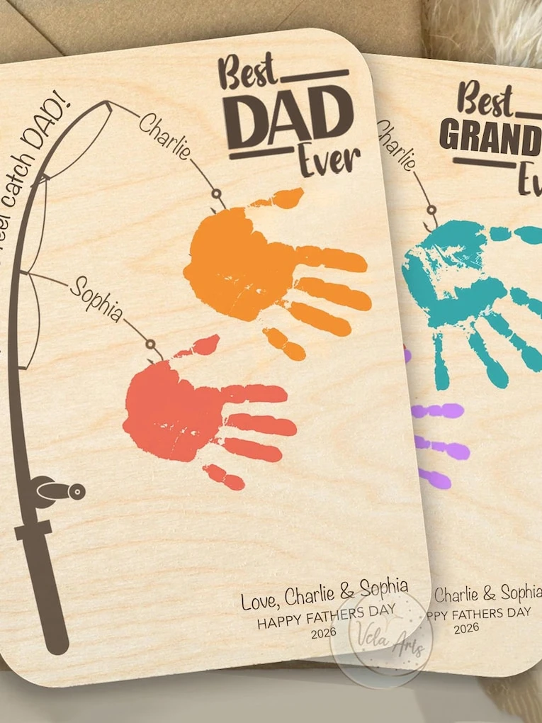 Fishing Themed Handprint Art grandpa fathers day gifts from kids