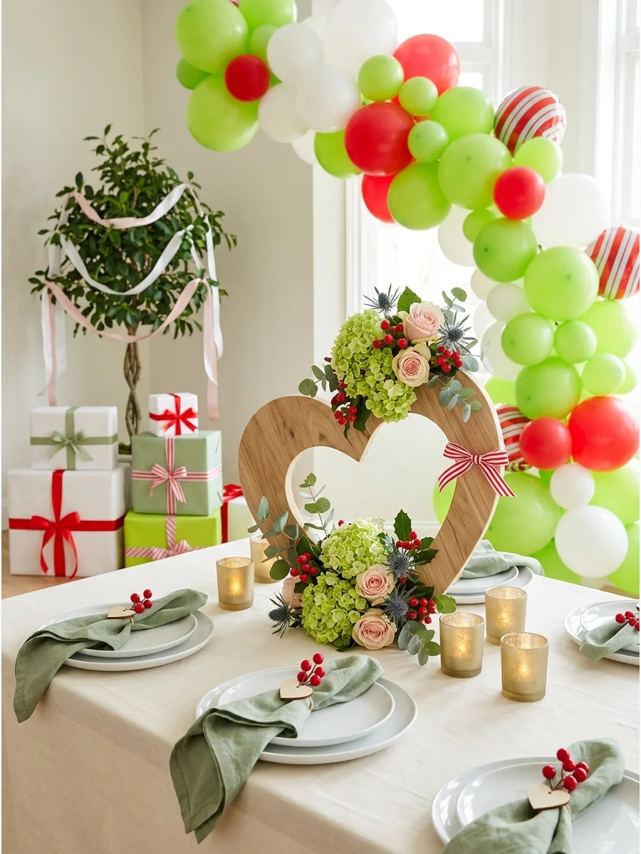 A sophisticated gender-neutral table setting with sage green and cream.