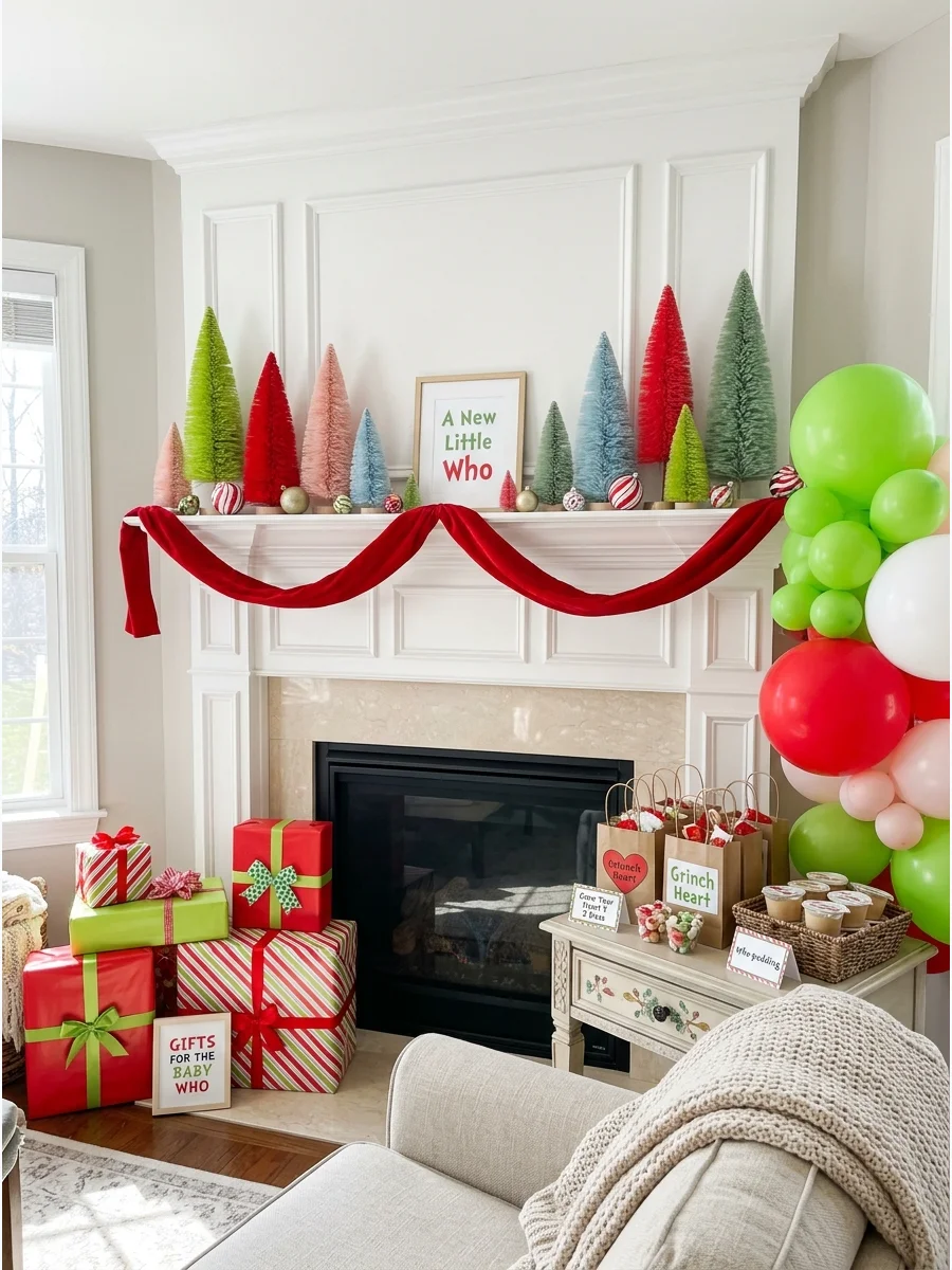 Vintage style Christmas decorations with bottlebrush trees.