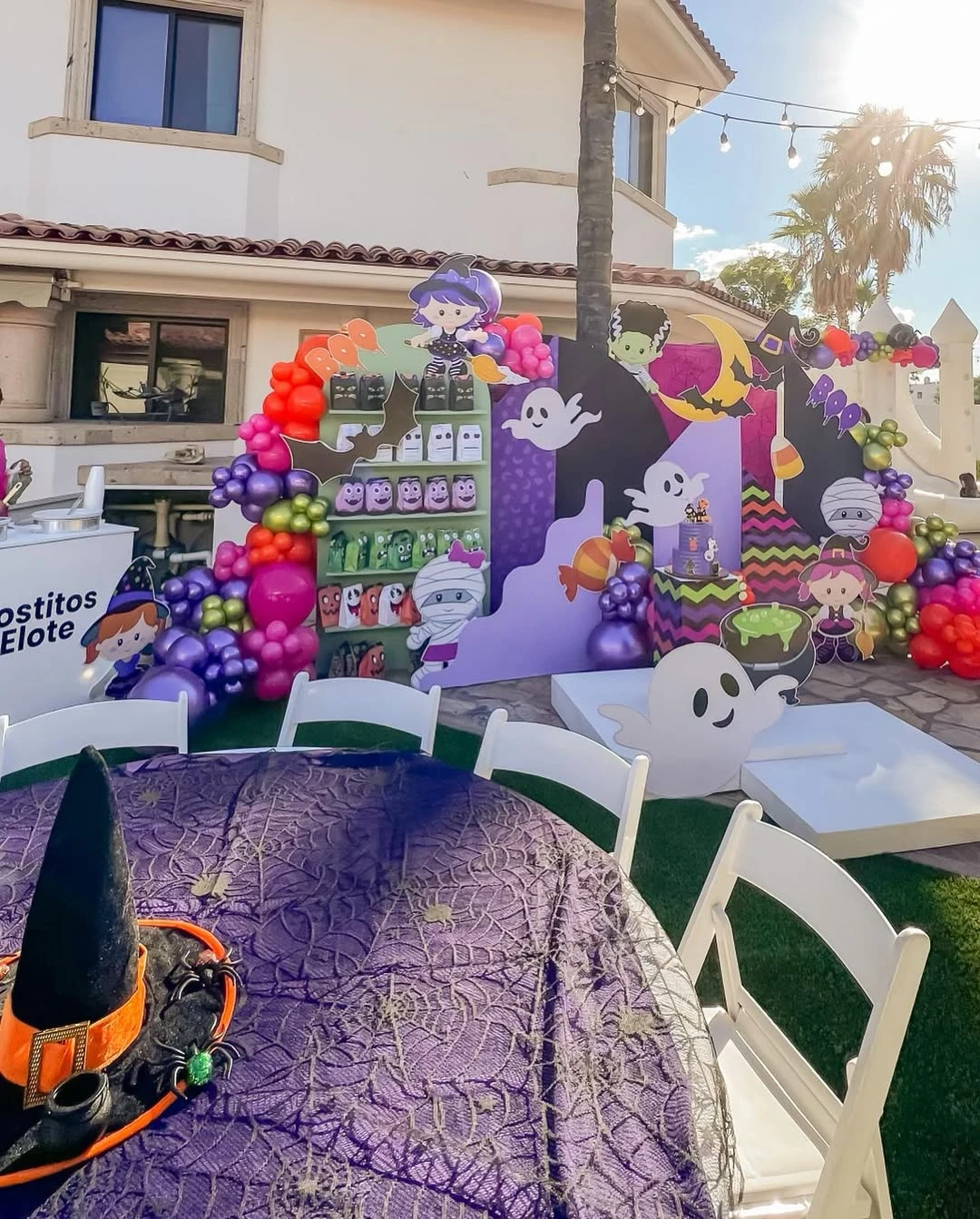 Spiderweb Mesh Table Setup halloween birthday party for kids