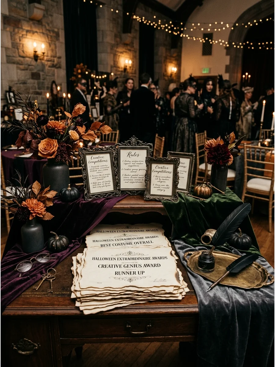 Hand-written certificates for a mystery awards ceremony.
