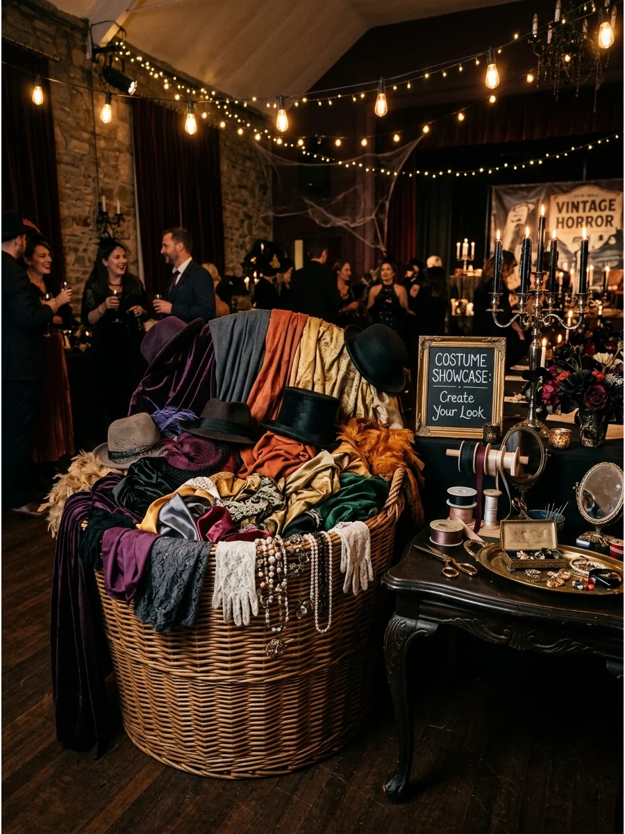 A bin of thrifted clothes and accessories for a costume challenge.