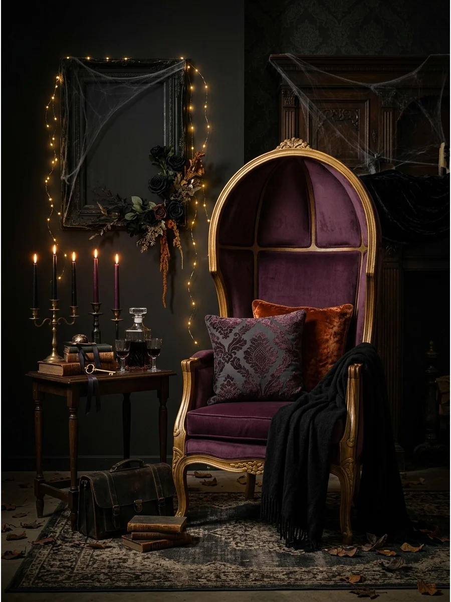 A spotlight on a velvet chair for a storytelling contest.