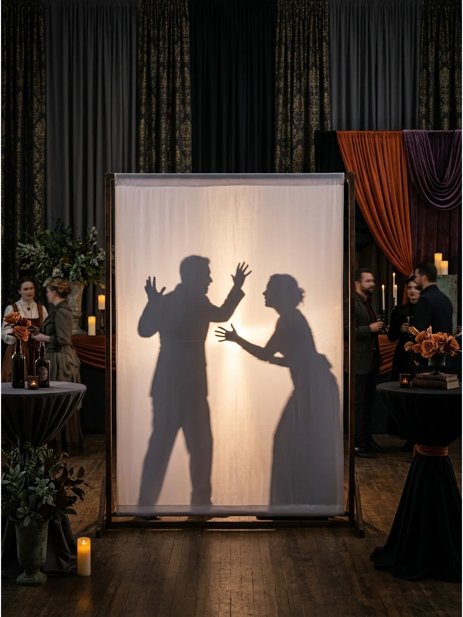 Guests performing a silent shadow play.