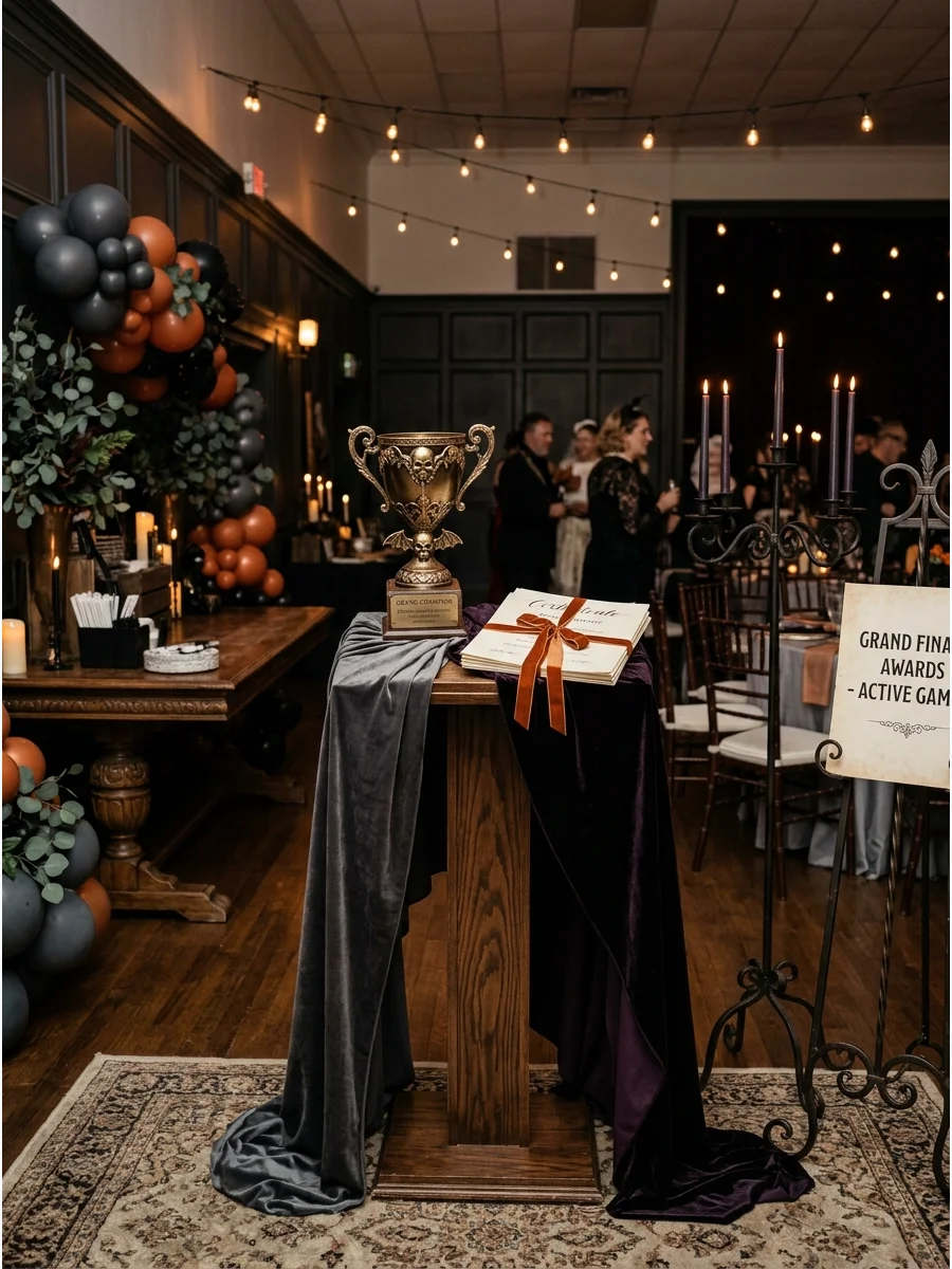 An awards station for the end of a Halloween party.