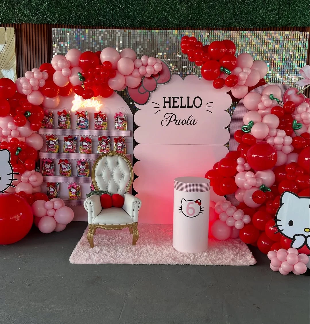 Cherry Balloon Wall hello kitty birthday party ideas