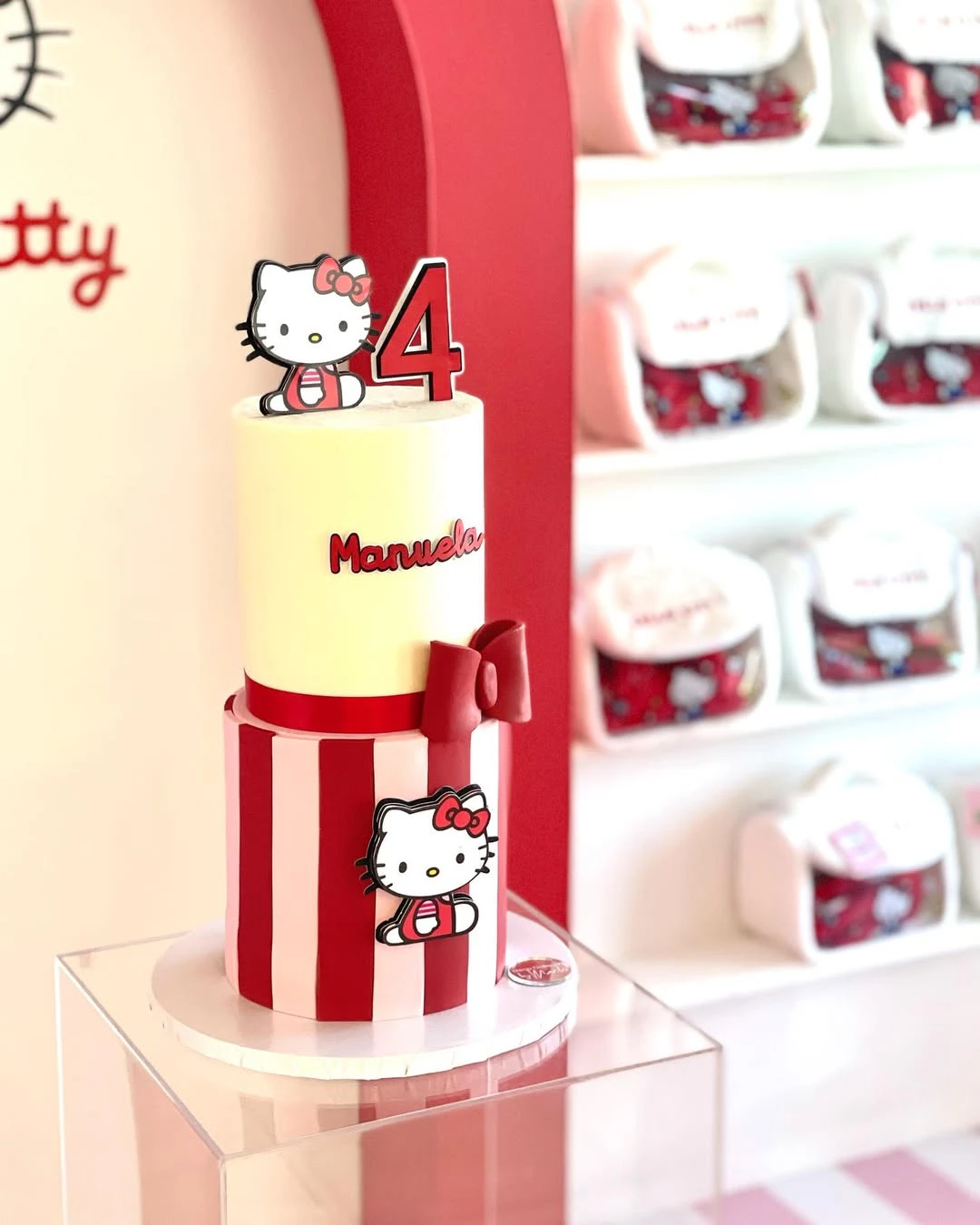 Bold Striped Tiered Cake hello kitty birthday party ideas
