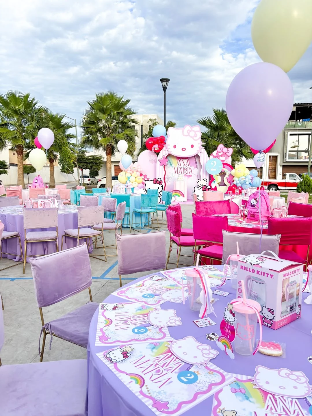 Pastel Layered Guest Tables hello kitty birthday party ideas
