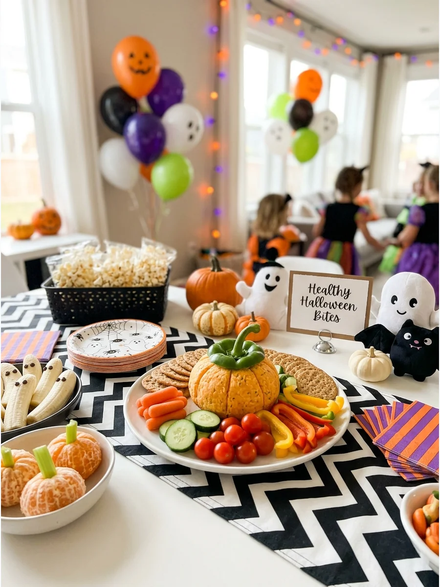 A large cheese ball shaped and colored like a pumpkin.