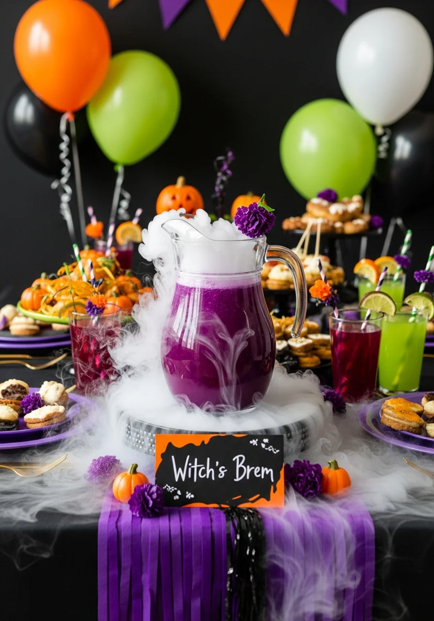 A pitcher of purple juice with white fog rolling around the base.