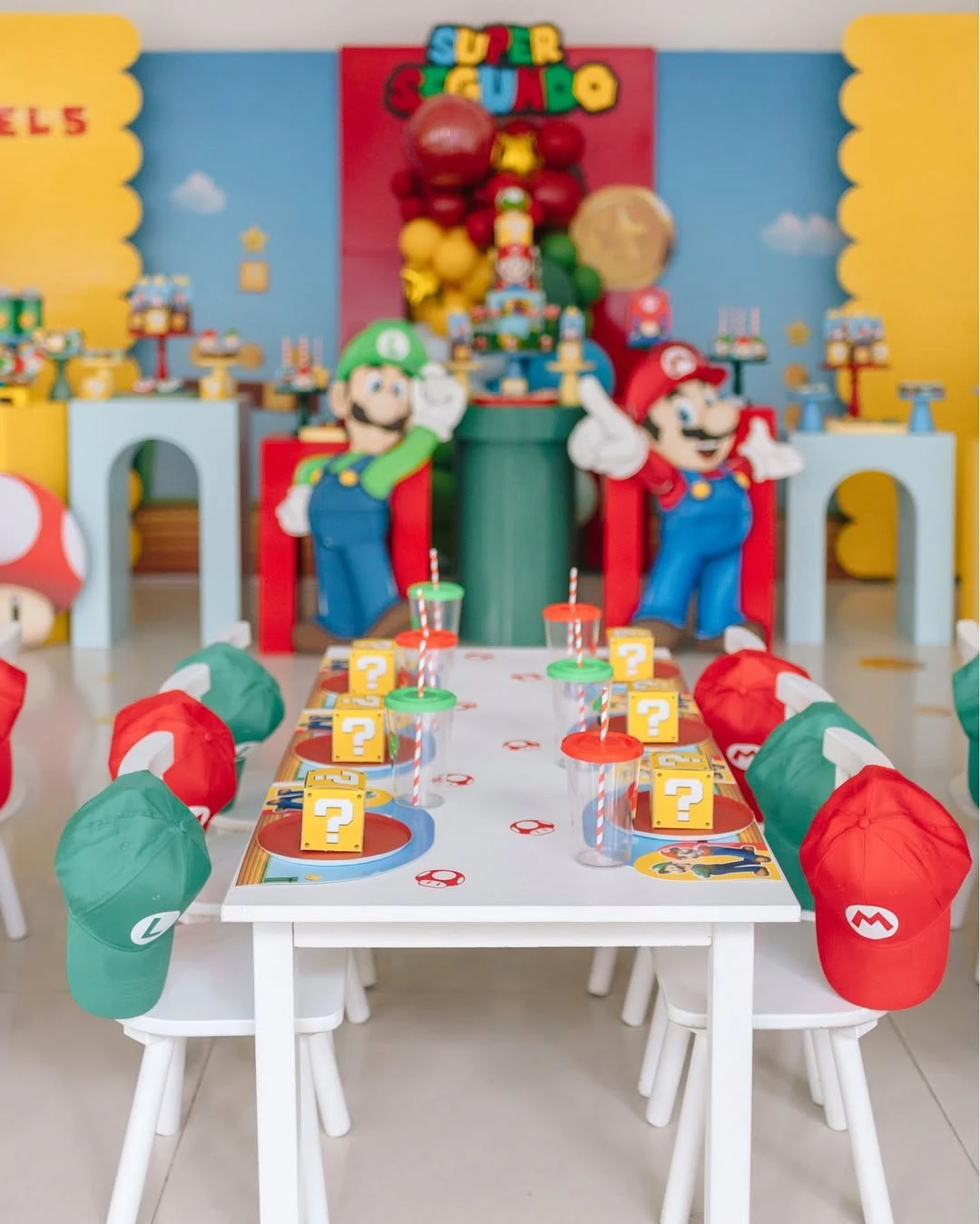 Mushroom Kingdom Backdrop mario birthday party ideas