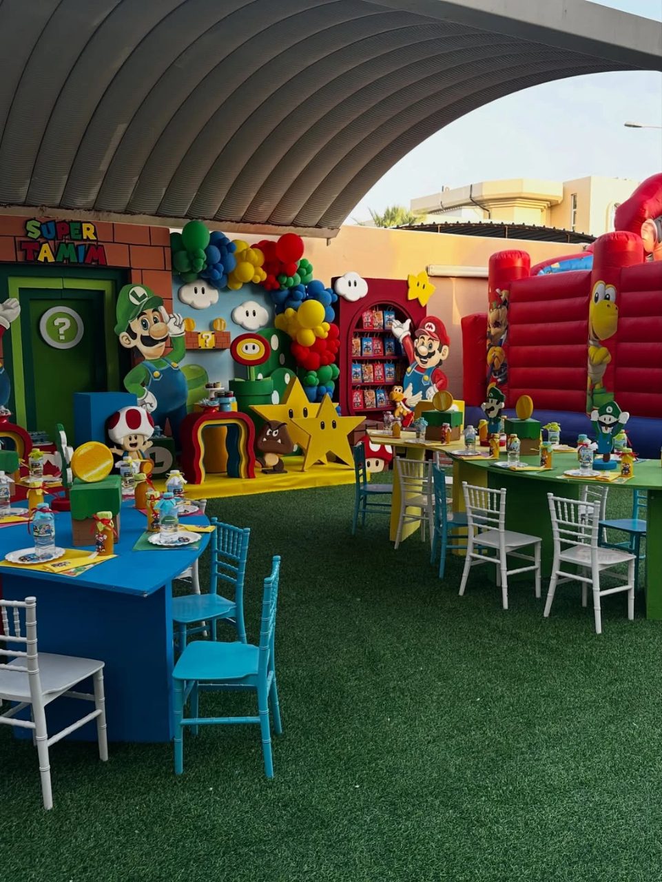 Bold Primary Color Tables mario birthday party ideas