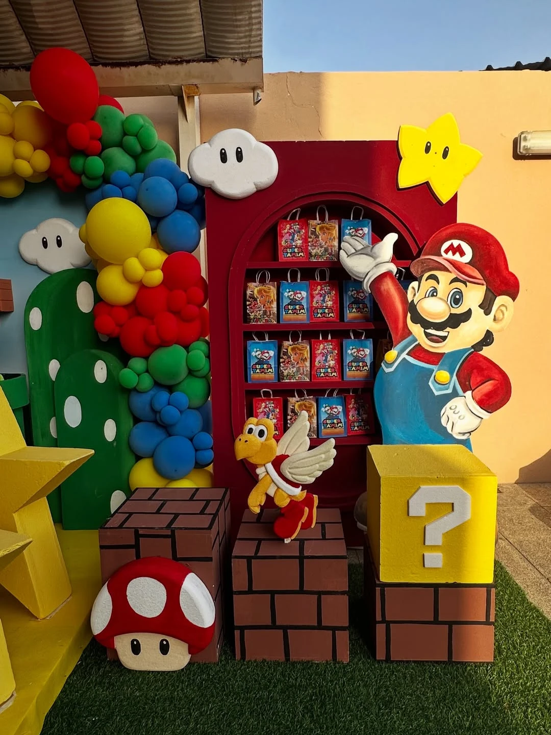 Tiered Favor Display Blocks mario birthday party ideas