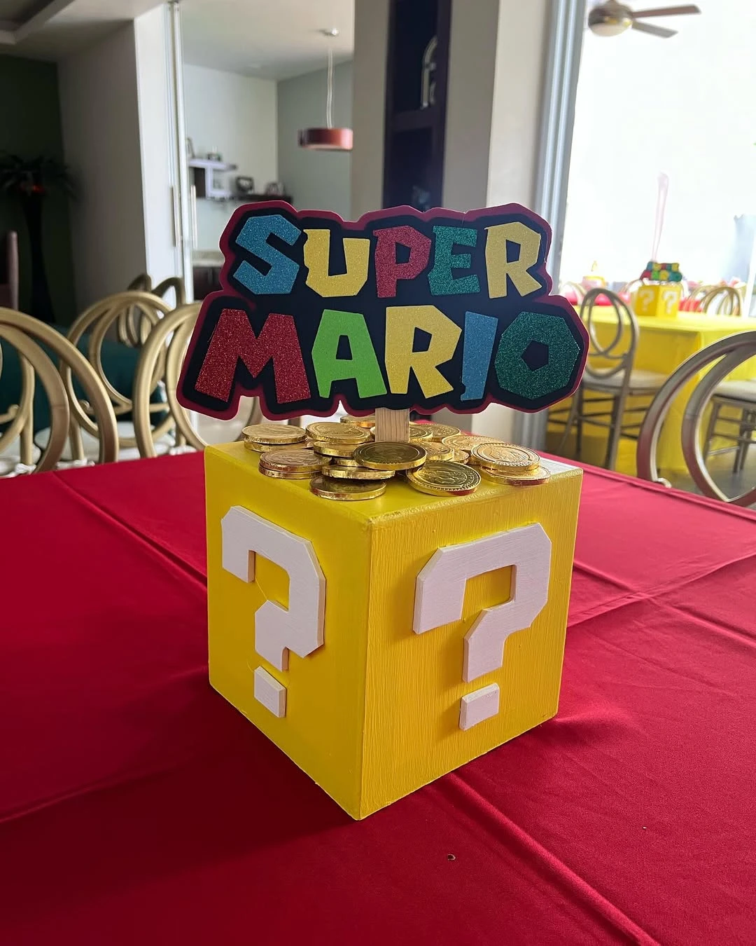 Question Block Centerpiece Ideas mario birthday party ideas