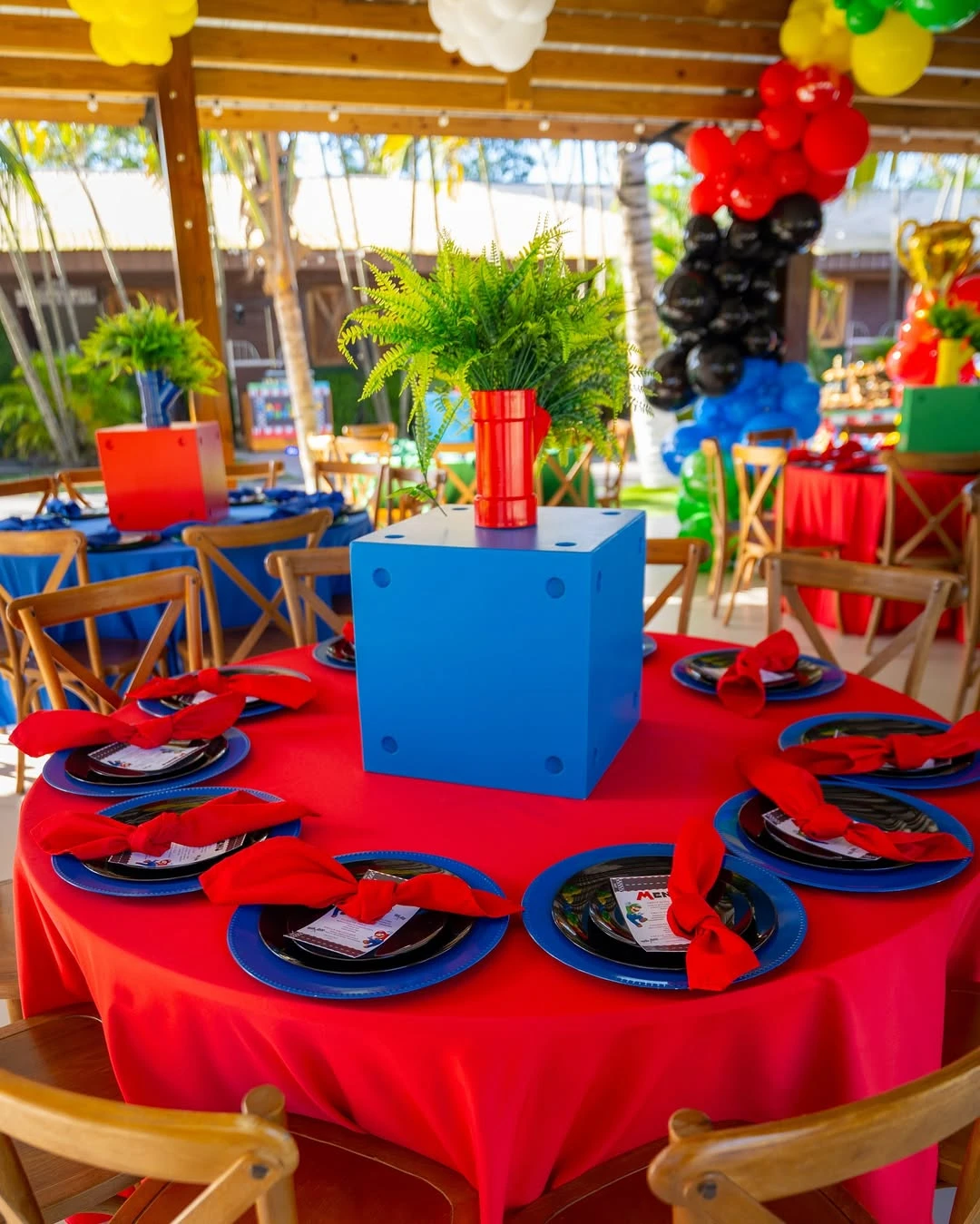 High-Contrast Dining Zones mario birthday party ideas