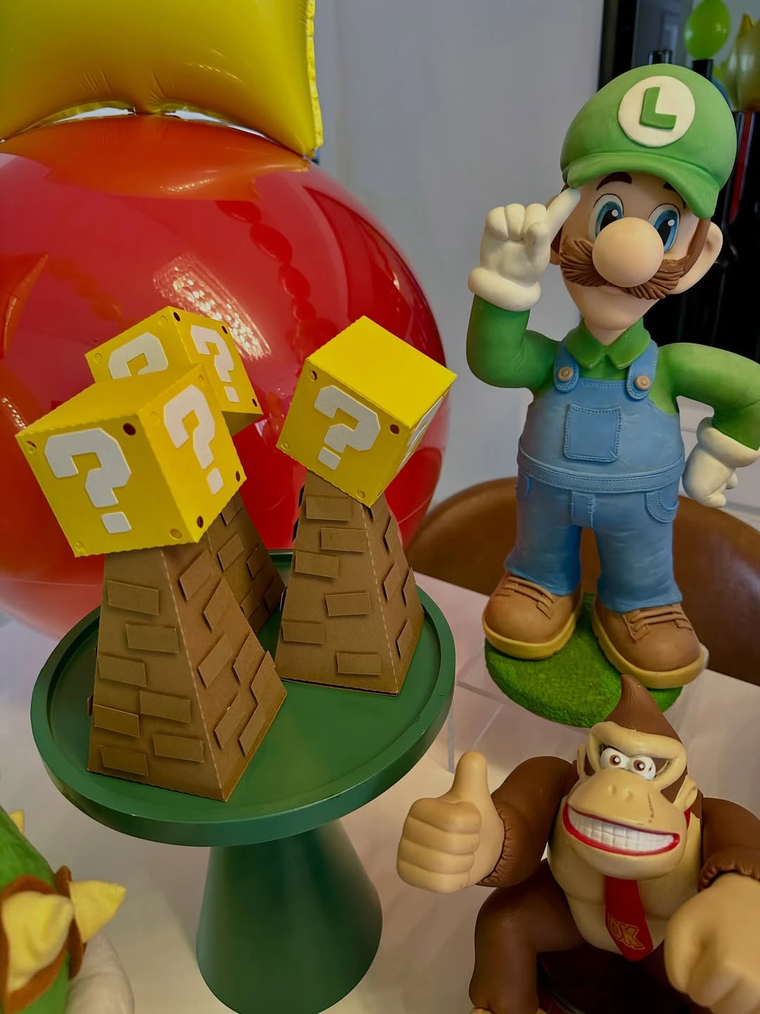 Question Block Pedestals mario birthday party ideas