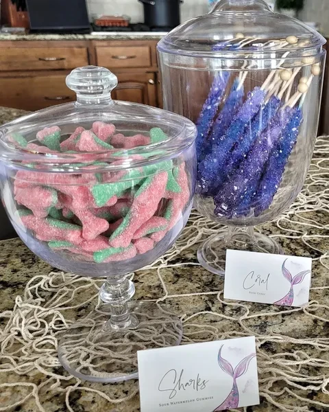 Crystalized Coral Candy Jars mermaid birthday party ideas