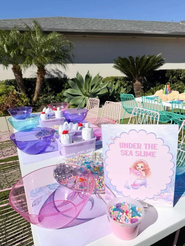 Glittering Ocean Slime Bar mermaid birthday party ideas