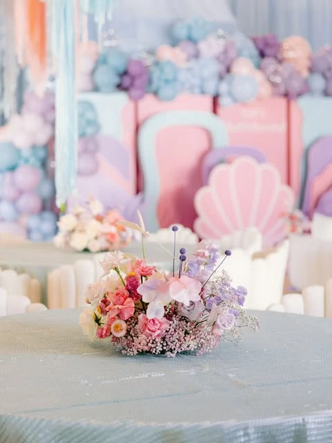 Pastel Floral Ocean Centerpieces mermaid birthday party ideas