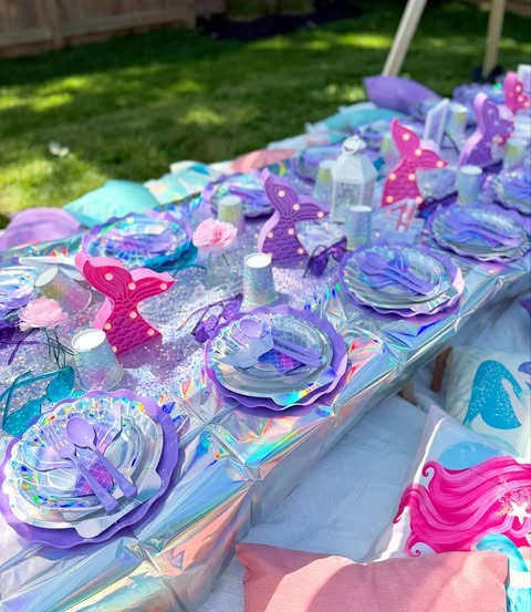 Iridescent Picnic Seating mermaid birthday party ideas