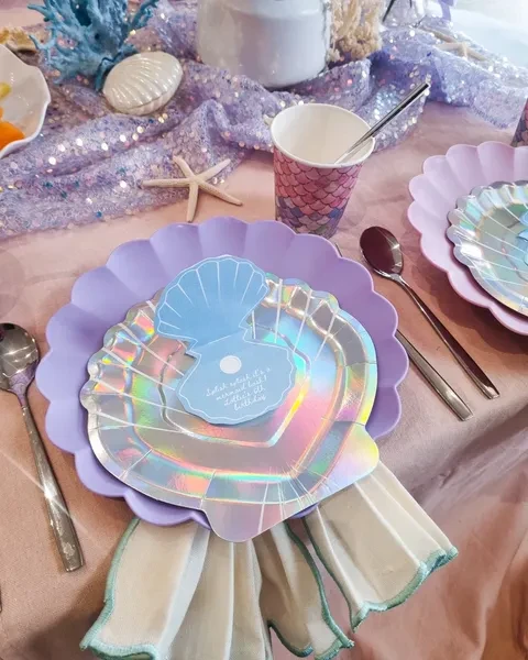 Layered Shell Place Settings mermaid birthday party ideas