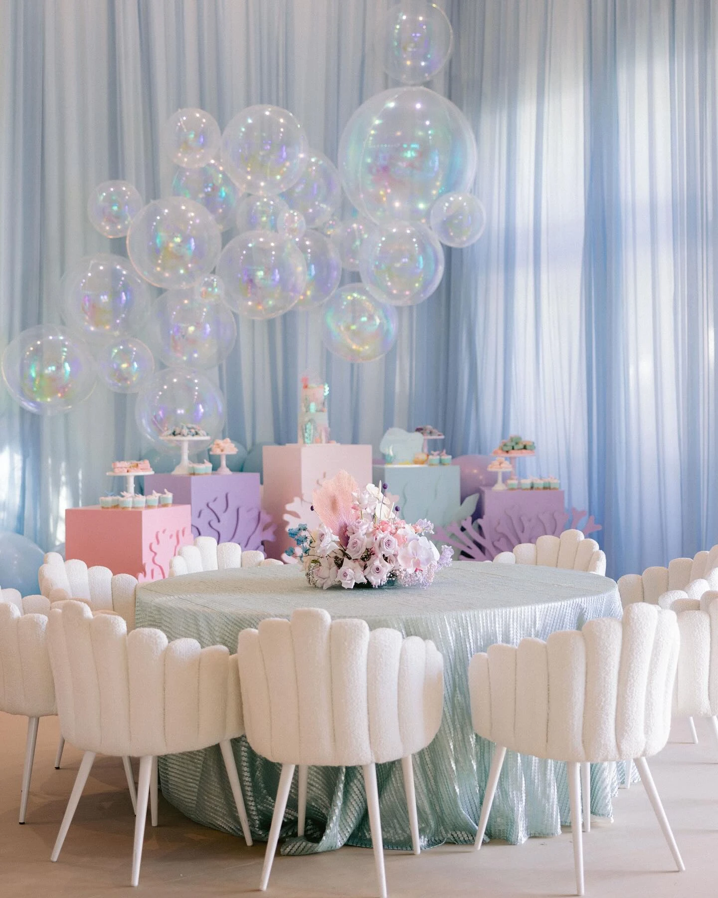 Iridescent Bubble Table Setting mermaid birthday party ideas