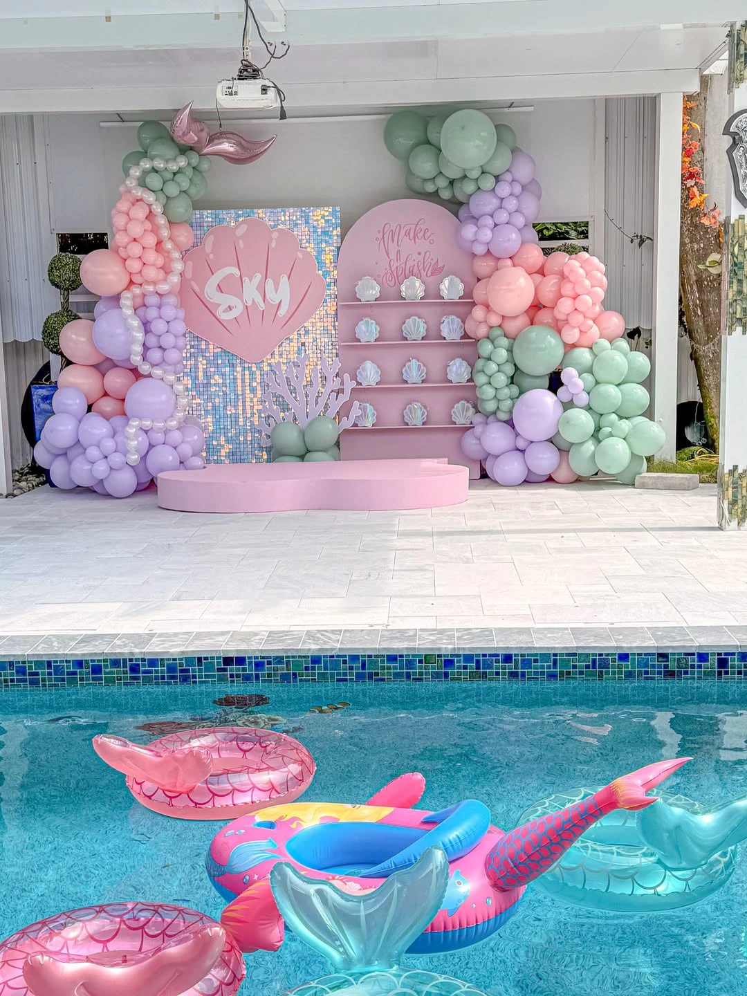 Poolside Grotto Backdrop mermaid birthday party ideas