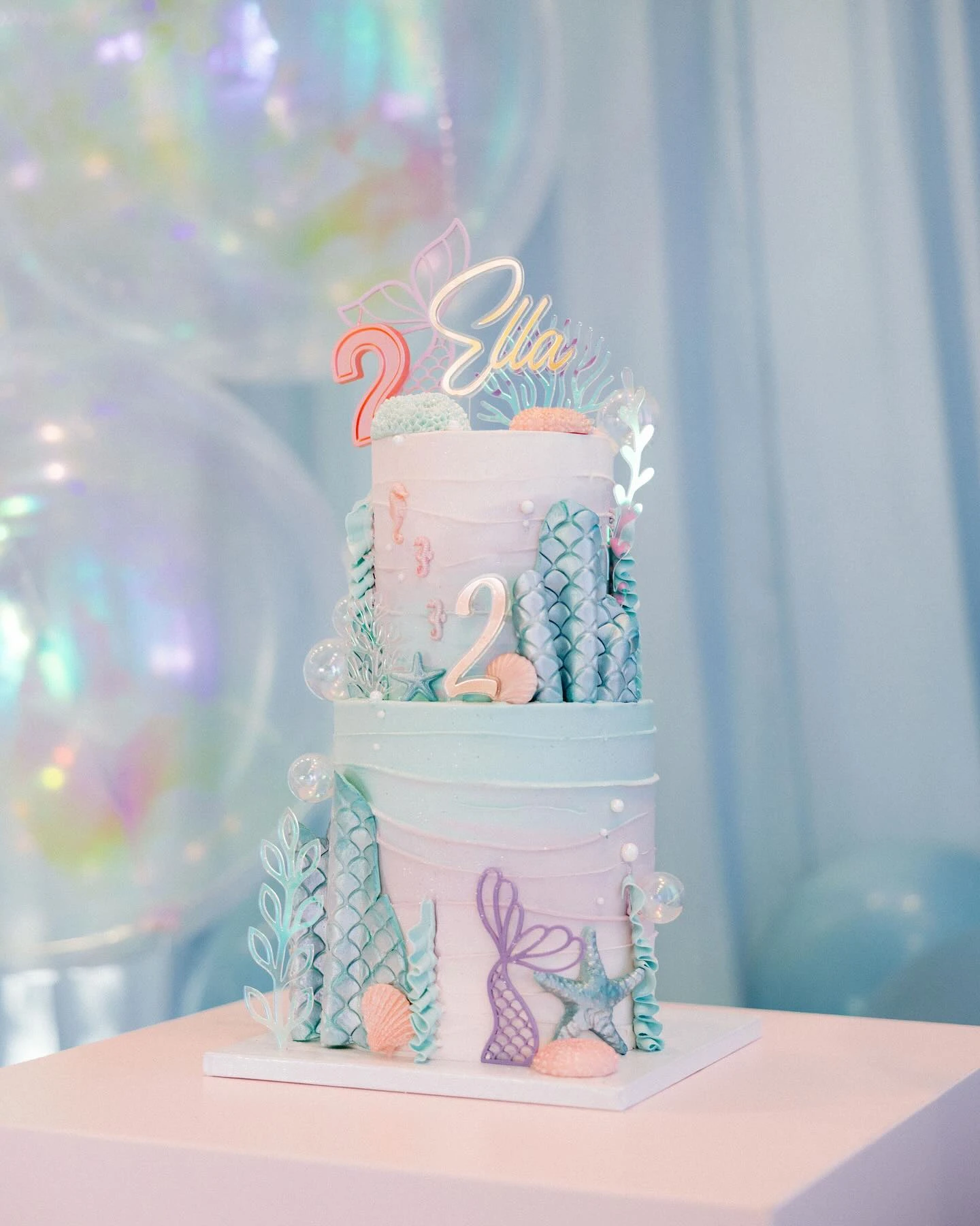 Sculpted Ombre Scale Cake mermaid birthday party ideas