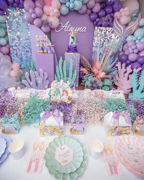 Tinted Seafoam Floral Runner mermaid birthday party ideas