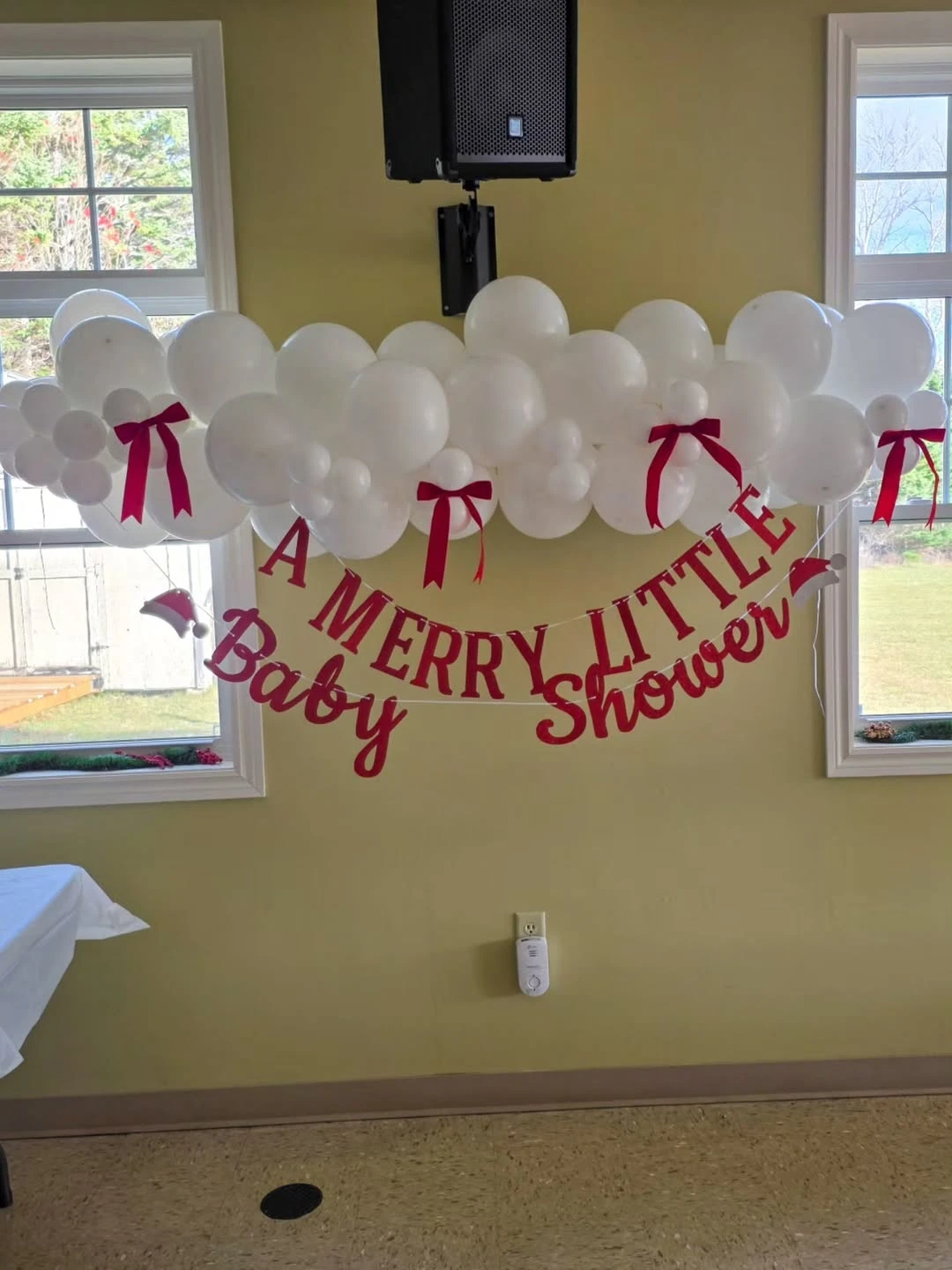 Creamy Balloon Cloud Displays merry little baby shower theme
