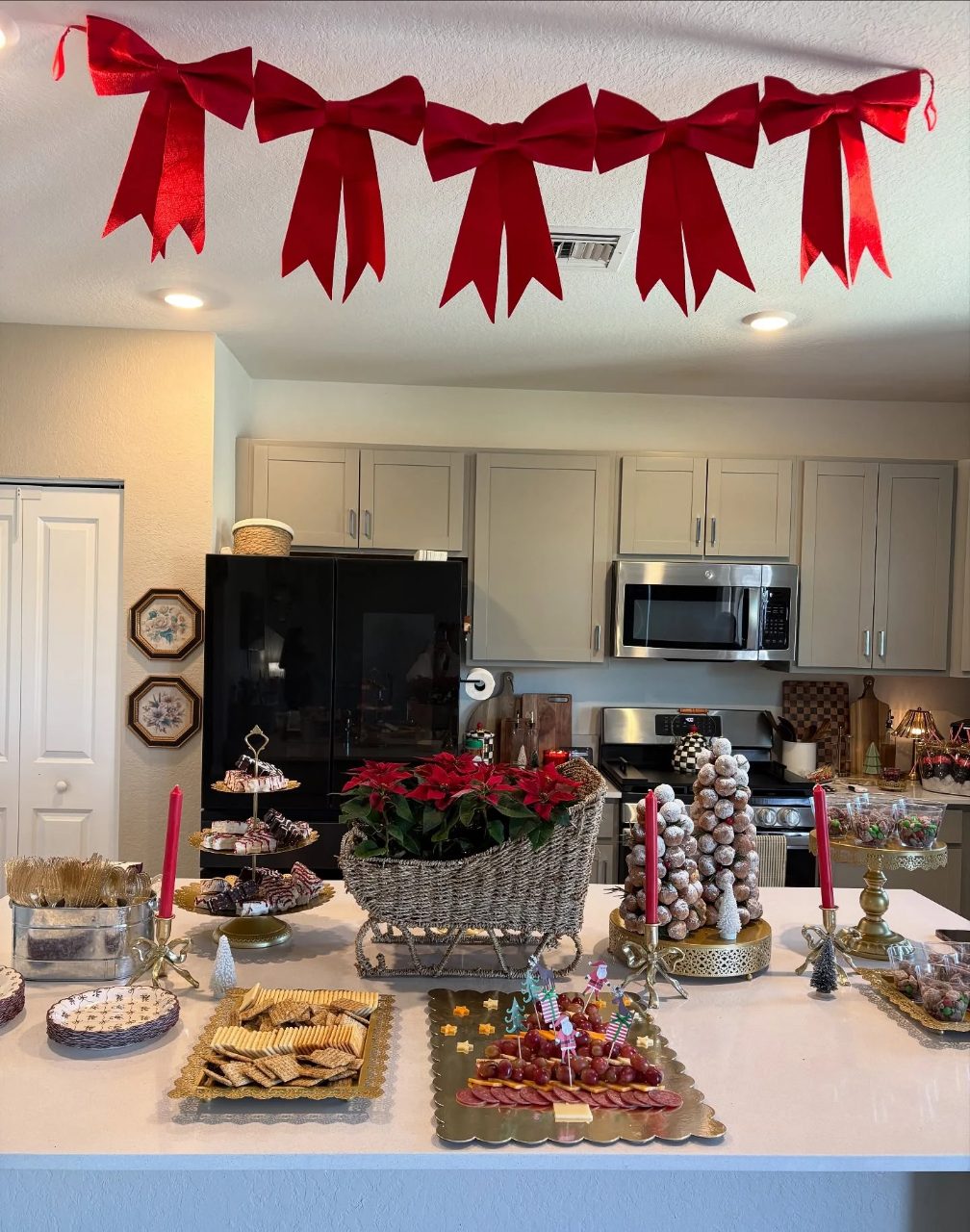 Sleigh Centerpiece Buffet Layout merry little baby shower theme