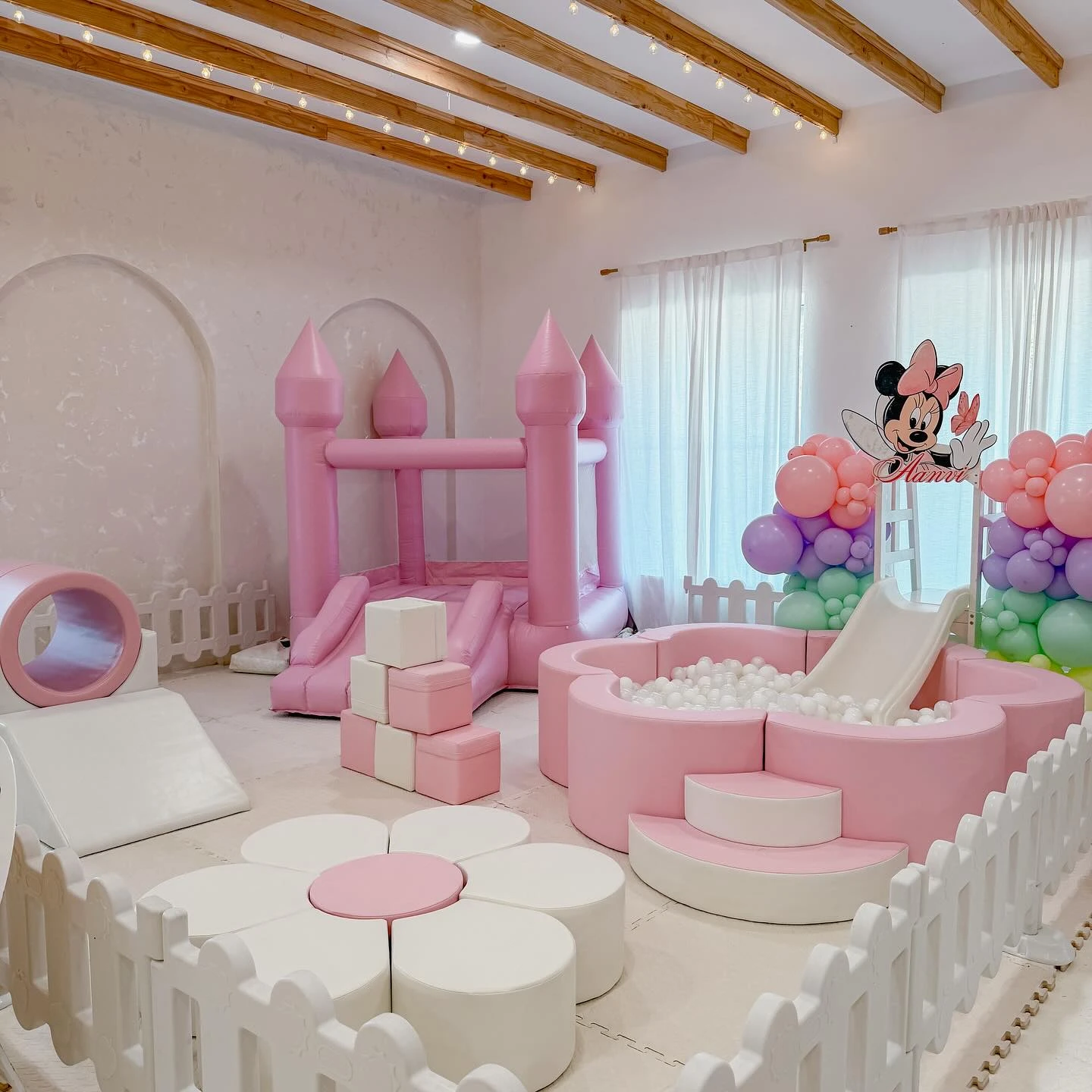 Pastel Soft Play Area minnie mouse birthday party ideas