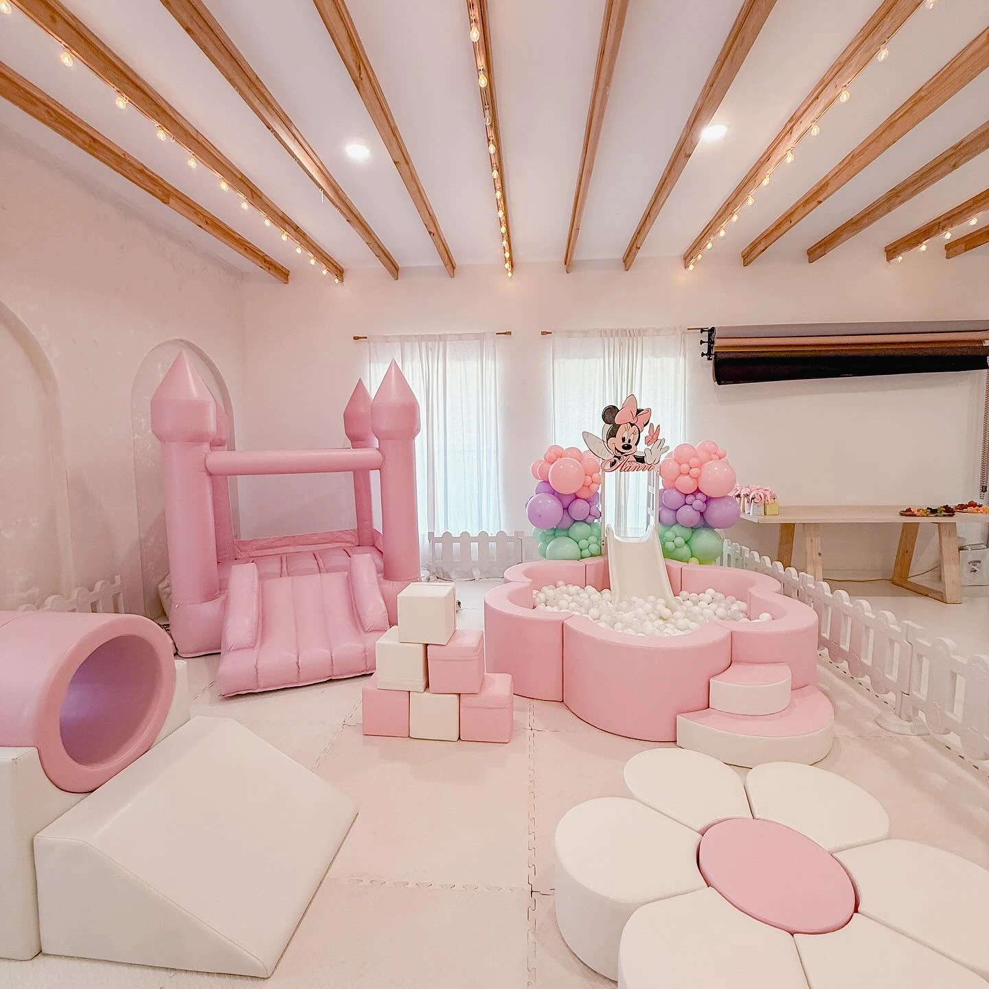 Pastel Soft Play Area minnie mouse birthday party ideas
