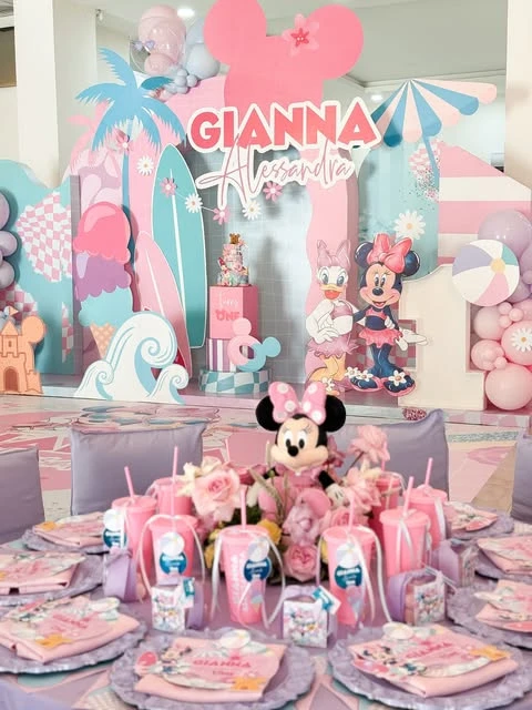 Beach Theme Table Scape minnie mouse birthday party ideas