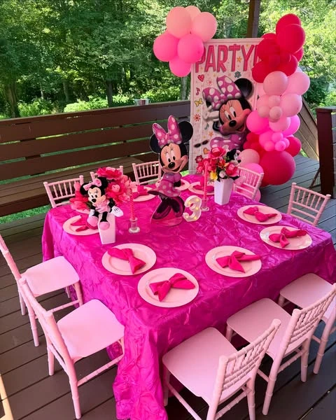 Magenta Outdoor Dining Layout minnie mouse birthday party ideas