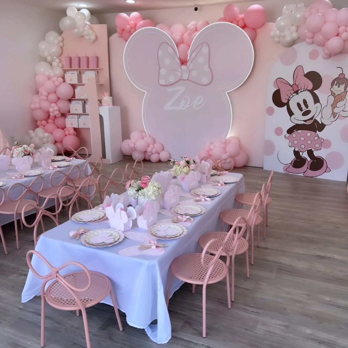 Monochrome Pink Party Styling minnie mouse birthday party ideas