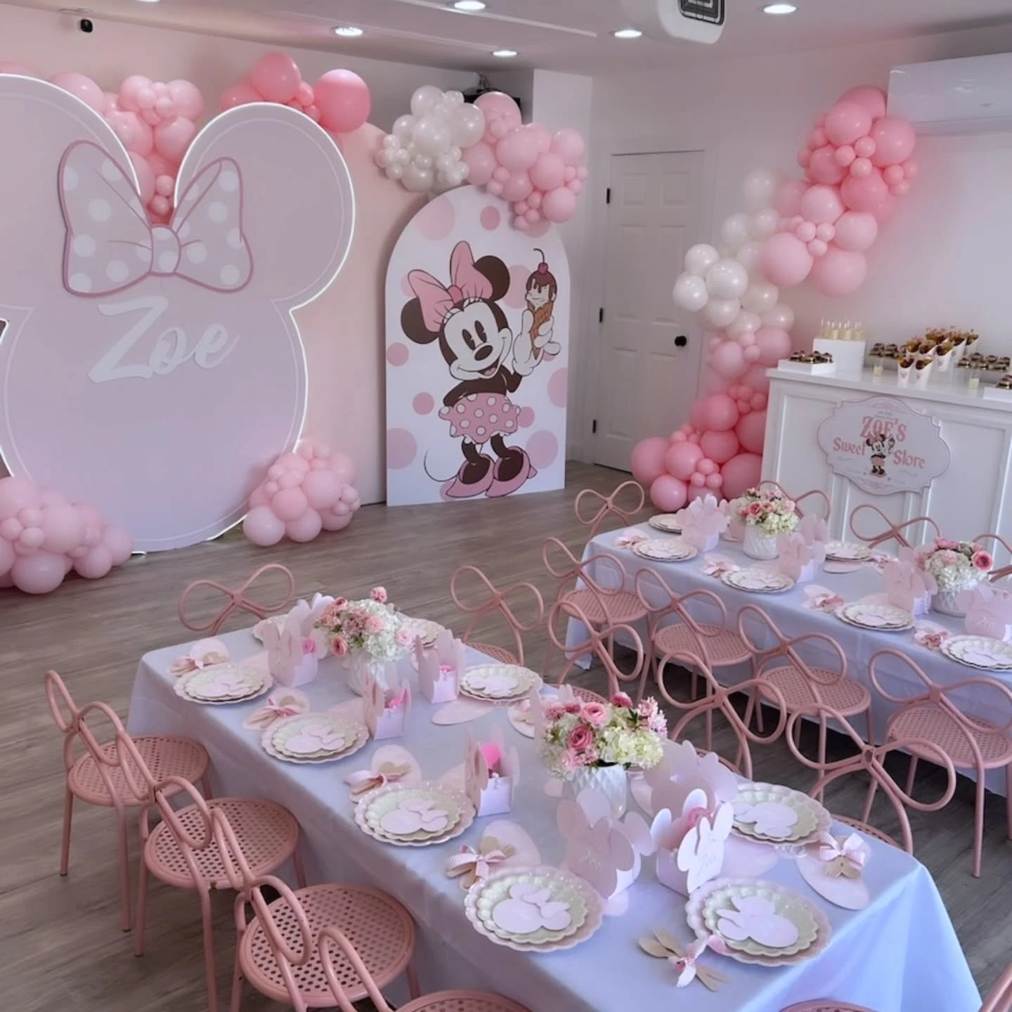 Monochrome Pink Party Styling minnie mouse birthday party ideas