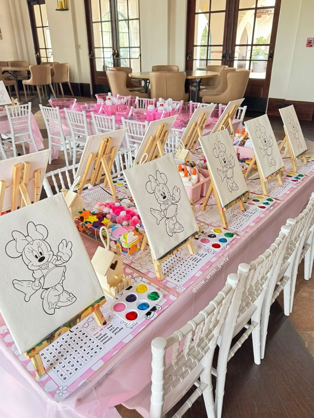 Pink Themed Art Station minnie mouse birthday party ideas