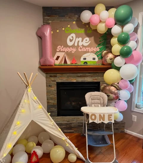 Mantel-Framed Milestone Station one happy camper first birthday