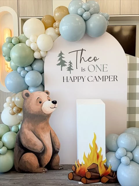 Arched Forest Backdrop one happy camper first birthday